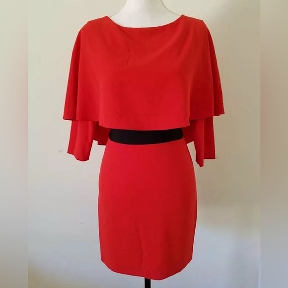 Alice + Olivia Cairo Cape Back Crepe Mini Dress In Poppy Black 3/4-Sleeve Size 8 - Picture 7 of 16